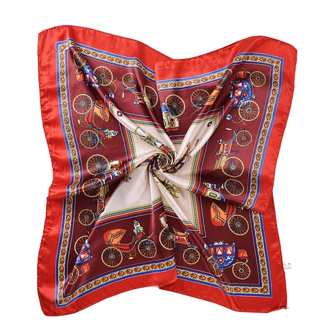 Women Vintage Carriage Floral Print Satin Square Scarf Large Simulated Silk Fashion Shawl Wrap Hijab Headscarf For Lady Office Party