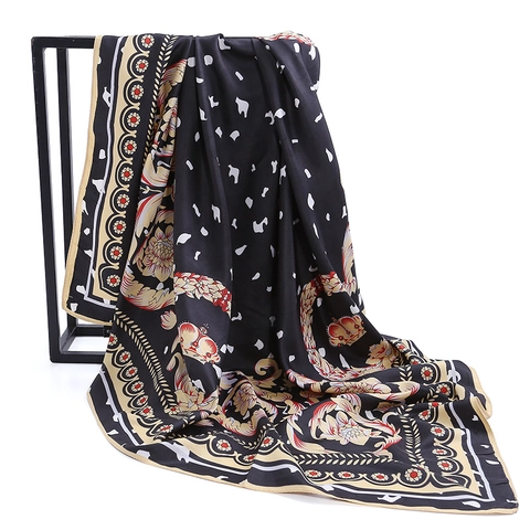 Pañuelo Cuadrado de Seda Estampado Barroco de Lujo Grande Patrón de Leopardo Floral Carruaje Chal Vintage Elegante Mujer