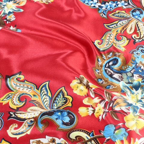 Paisley Floral Print Satin Square Scarf Satin Like Headscarf Retro Women Wrap Hijab