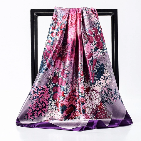 Satin Floral Printed Square Scarf For Women Bohemian Headscarf Neck Scarf Lightweight Satin Printed Hijab Foulard Headband Decorative Scarf