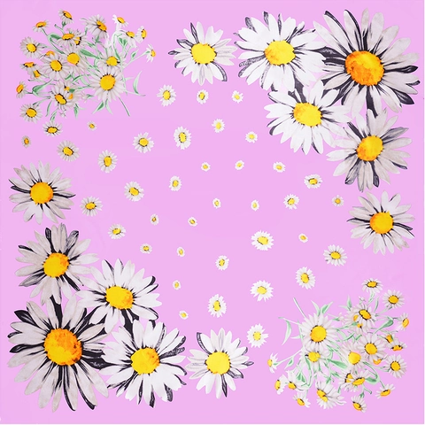 Women Square Scarf Satin Faux Satin Elegant Daisy Flower Print Summer Neck Head Wrap