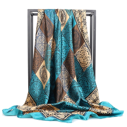 Damen Elegant Satin Viereckiges Halstuch Seidenartig Vintage Floral Barock Druck Kopftuch Mode Schal Halstuch Zubehör Geschenk
