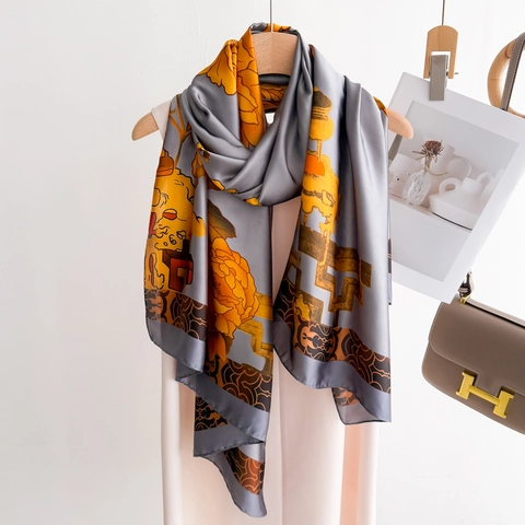 Long Scarf Shawl Satin Polyester Floral Print Retro Elegant Lightweight For Women Mother Day Gift