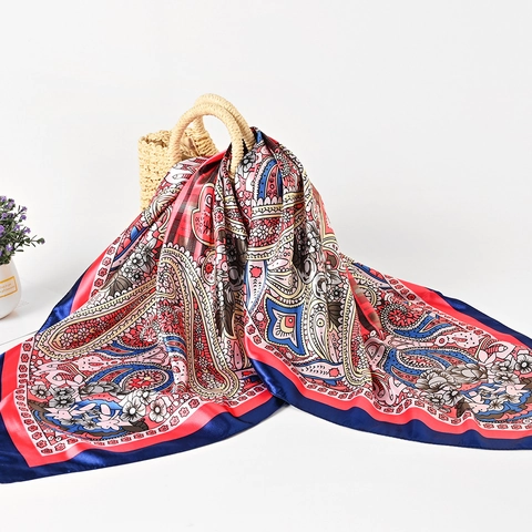 Sciarpa Quadrata Da Donna Retro Paisley Stampa Floreale Satén Effetto Raso Accessorio Moda