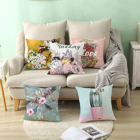 Modern Botanical Floral Peach Skin Pillow Case Square Decorative Cushion Cover For Living Room Sofa Car Home Decoration Without Core
