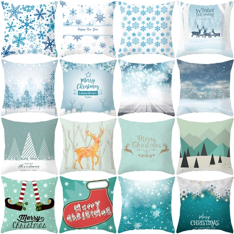 Housse De Coussin Décorative De Noël Peau De Pêche Velours Flocon De Neige Renne Décoration Maison Canapé Vacances D'Hiver
