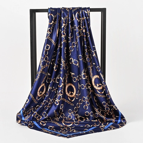 Foulard Carré Femme Satin Aspect Satin Foulard Imprimé Chaîne Accessoire De Mode Élégant