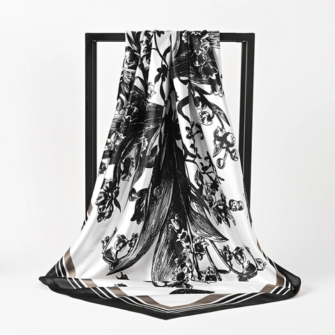 Dames Retro Bloemenprint Satijn Vierkante Sjaal Elegant Toile De Jouy Stijl Decoratieve Hoofd Hals Sjaal Zijdegevoel Haar Accessoire