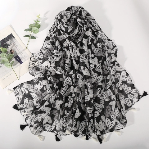 Écharpe Imprimé Cœur Pour Femmes Châle Voile Avec Glands Style Bohème Léger Mode Foulard