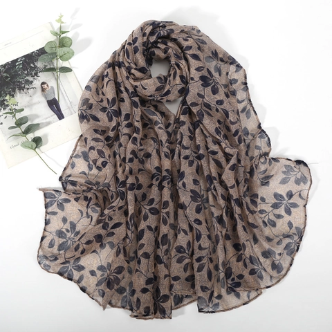 Sciarpa Da Donna Con Stampa A Foglie Filato Bali Scialle Leggero In Velo Protezione Solare Elegante Foulard Accessorio