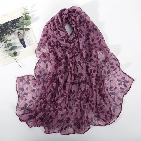 Sciarpa Da Donna Con Stampa A Foglie Filato Bali Scialle Leggero In Velo Protezione Solare Elegante Foulard Accessorio