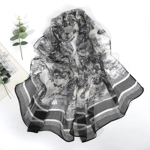 Sciarpa Con Stampa Toile De Jouy In Chiffon Georgette Leggera Traspirante Protezione Solare Elegante Scialle Da Donna