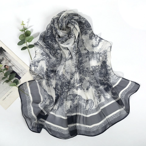 Sciarpa Con Stampa Toile De Jouy In Chiffon Georgette Leggera Traspirante Protezione Solare Elegante Scialle Da Donna