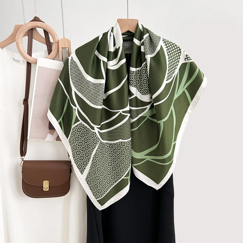 Foulard Quadrato Con Stampa Floreale Raso Di Sarga Elegante Retro Foulard Per Capelli Da Donna
