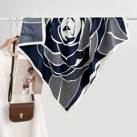 Foulard Quadrato Con Stampa Floreale Raso Di Sarga Elegante Retro Foulard Per Capelli Da Donna