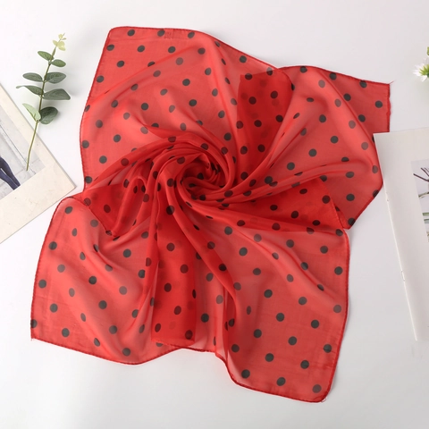 Pañuelo Cuadrado De Gasa Con Estampado De Lunares Pequeña Bandana Elegante Y Ligera Para El Cabello Para Mujer Decoración