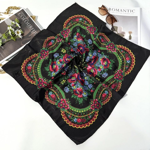 Pañuelo Cuadrado Con Estampado Floral Étnico Con Hilo Dorado Metálico Para Mujeres Bandana De Pelo Bohemio Vintage Cabeza Cuello