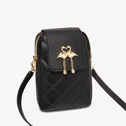 Damen Gesteppte Handy-Umhängetasche PVC Rautenmuster Kleine Quadratische Tasche Mit Goldenem Vogelanhänger Mode Schultertasche