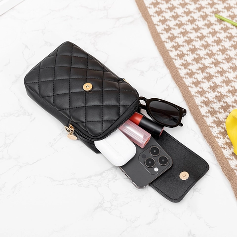 Damen Gesteppte PU Leder Handytasche Elegant Metall Krone Künstliche Perlenanhänger Umhängetasche Kleine Schultertasche Täglich Beutel