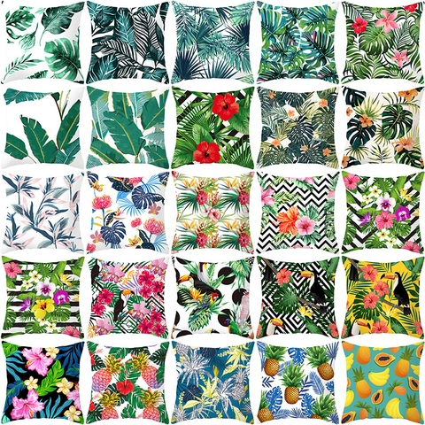 Noorse Stijl Tropische Plant Palmblad Bloemenpatroon Vierkante Kussensloop Perzikhuid Zachte Decoratieve Kussenhoes Voor Sofa Auto Huis Decor