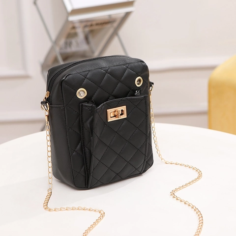 Damen Mini Handytasche Gesteppt Rautenmuster PU Leder Umhängetasche Mit Metallschloss Kettengurt Kleine Quadratische Tasche