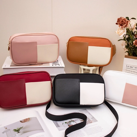 Bolso De Pecho Cuadrado Con Bloque De Color Para Mujer Nylon Impermeable Riñonera Casual Con Correa Ajustable