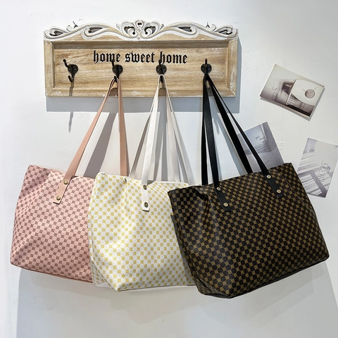 Women PU Leather Tote Bag Large Capacity Geometric Polka Dot Printed Handbag For Daily Commute Casual Style