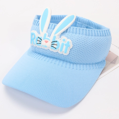 Kids Sun Visor Hat Knitted Polyester Summer Outdoor Beach UV Protection 3D Rabbit Ears Cartoon Cute Empty Top Cap Children