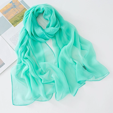 Women Georgette Scarf Summer Breathable Thin Solid Color Sun Protection Long Decorative Neck Shawl Elegant