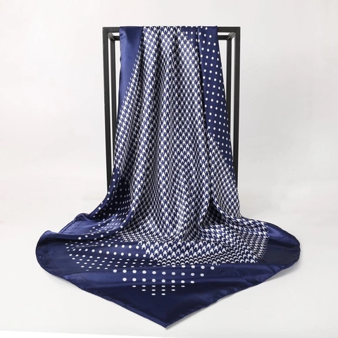 Dames Elegante Satijnen Vierkante Sjaal Hahnentritt Polka Dot Print Zijde Gevoel Grote Halsdoek Hoofddoek Haarsjaal Mode Accessoire
