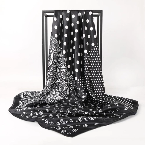 Sciarpa Quadrata Di Moda Pois Stampa Paisley Effetto Raso Satin Patchwork Bandana Foulard Per Donna Elegante Sciarpa Da Collo