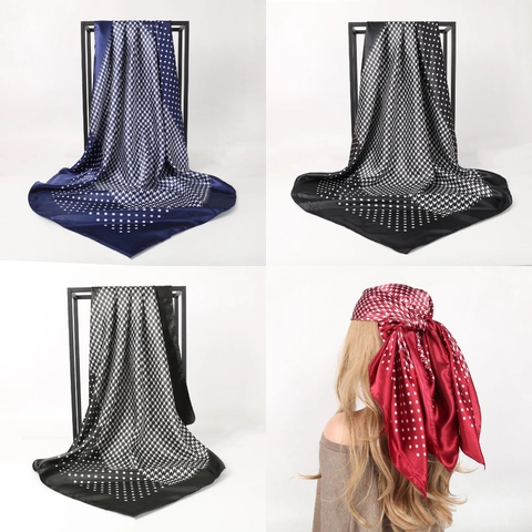 Elegante Foulard Quadrato Da Donna Satén Raso Artificiale Pois Pied-de-poule Moda Sciarpa Collo Capo