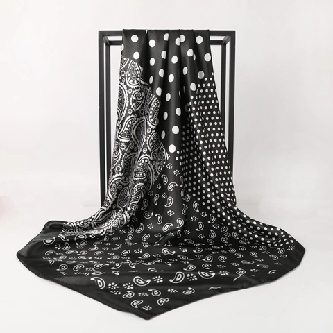 Vintage Paisley Polka Dot Print Satin Scarf For Women Fashion Square Bandana Head Scarf Neck Scarf Elegant Hair Wrap Accessory