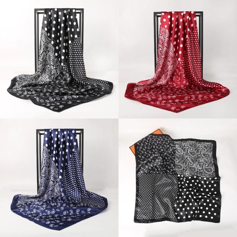 Vintage Paisley Polka Dot Print Satin Scarf For Women Fashion Square Bandana Head Scarf Neck Scarf Elegant Hair Wrap Accessory