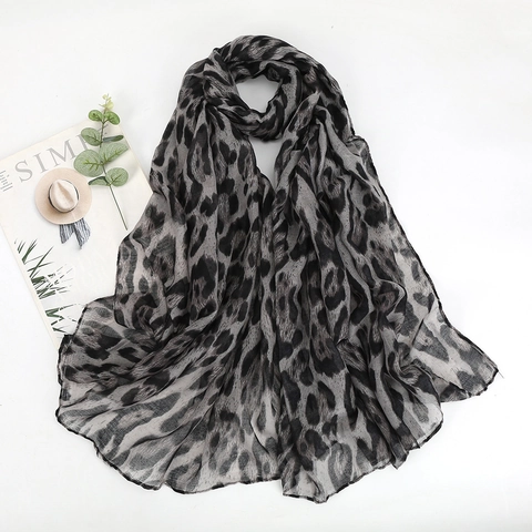 Leopard Print Scarf Large Soft Bali Yarn Shawl Wrap Vintage Animal Print Lightweight Fashion Women Neck Wrap