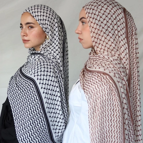 Sciarpa In Chiffon Keffiyeh Stampa Geometrica Hijab Tradizionale Avvolgicapo Scialle Leggero E Traspirante Per Donne