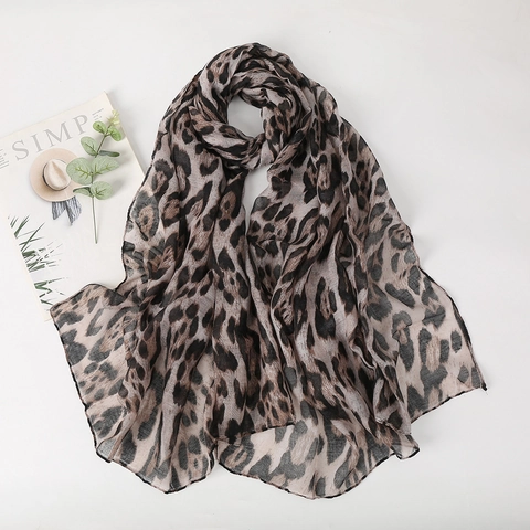 Leopard Print Scarf Women Lightweight Polyester Voile Large Shawl Breathable Long Wrap Sun Protection Travel Casual