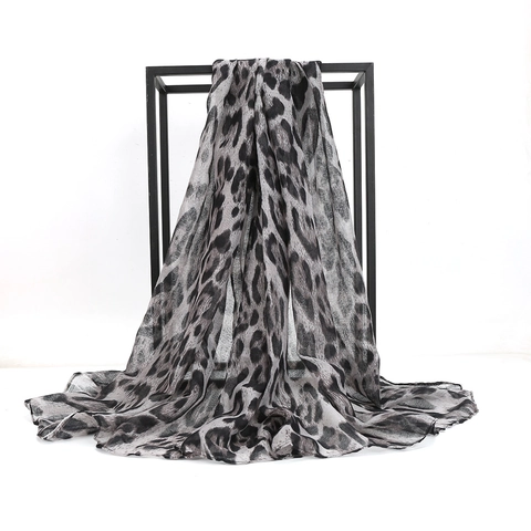 Leopard Print Scarf Women Lightweight Polyester Voile Large Shawl Breathable Long Wrap Sun Protection Travel Casual