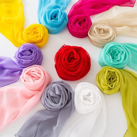 Women Georgette Scarf Summer Breathable Thin Solid Color Sun Protection Long Decorative Neck Shawl Elegant
