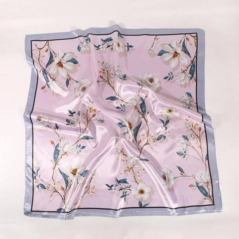 Damen Eleganter Blumenmuster Satin Quadratischer Schal Großer Satinnähnlicher Polyester Kopftuch Halswickel