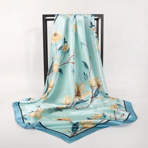 Damen Eleganter Blumenmuster Satin Quadratischer Schal Großer Satinnähnlicher Polyester Kopftuch Halswickel