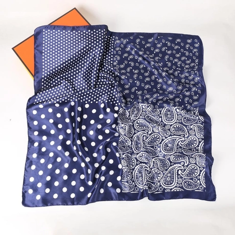 Sciarpa Quadrata Di Moda Pois Stampa Paisley Effetto Raso Satin Patchwork Bandana Foulard Per Donna Elegante Sciarpa Da Collo