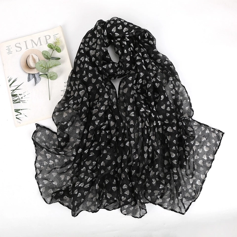 Sciarpa In Voile Con Stampa A Cuore Da Donna Scialle Lungo Leggero Avvolgente Retro Elegante Accessori Moda