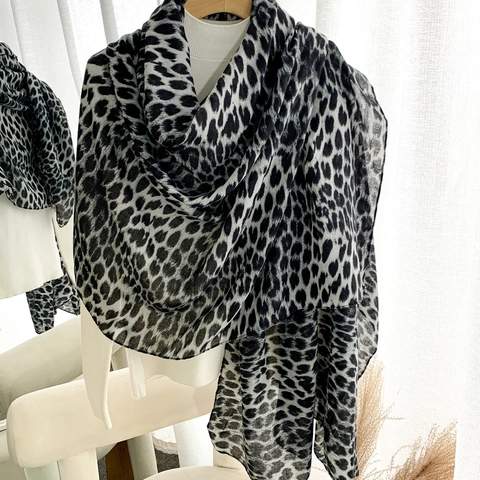 Leopard Print Scarf Cotton Linen Herringbone Pattern Soft Oversized Shawl Wrap Fashion For Women
