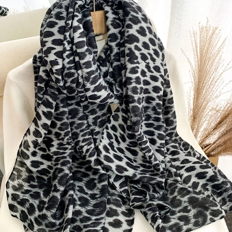Leopard Print Scarf Cotton Linen Herringbone Pattern Soft Oversized Shawl Wrap Fashion For Women