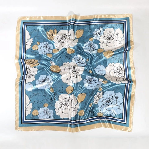 Rose Print Square Scarf Satin Polyester Satiny Large Sunscreen Shawl Elegant French Style Women Mother Gift Accessories