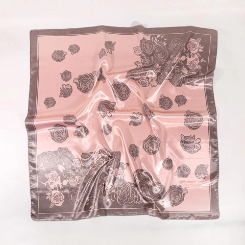 Foulard Quadrato Con Stampa Rose Raso Poliestere Elegante Bandana Donna Accessorio Scialle Decorativo Per Collo