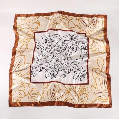 Large Square Scarf Satin Polyester Floral Butterfly Printed Elegant Hair Wrap Neck Scarf Shawl For Women
