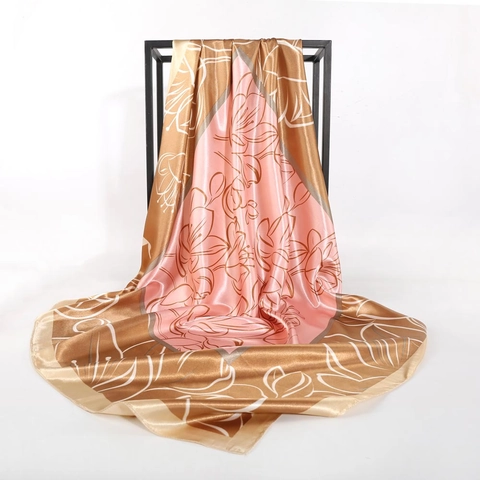 Large Square Scarf Satin Polyester Floral Butterfly Printed Elegant Hair Wrap Neck Scarf Shawl For Women