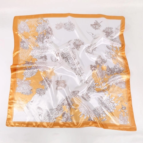 Elegant Floral Print Satin Polyester Square Scarf Women Satiny Headscarf Decorative Shawl Accessory Sweet Style